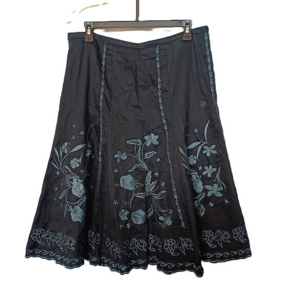 Black Embroidered A-Line Skirt With Floral Design - Coupe Collection - L - Picture 4 of 5
